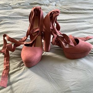 Pink Suede Tie-Up Heels, Size 11